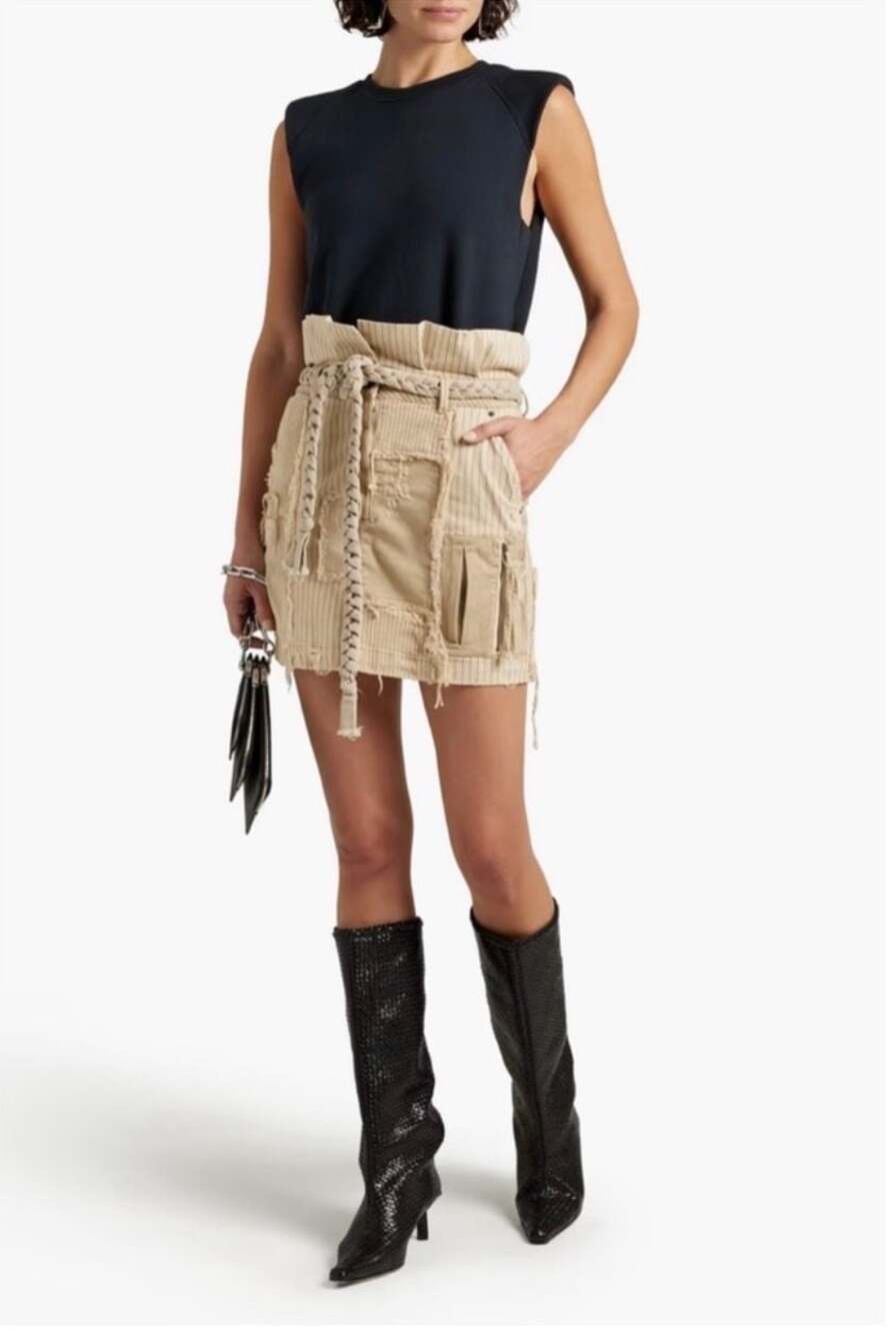 SER.O.YA Haley Distressed Patchwork Effect Mini Skirt